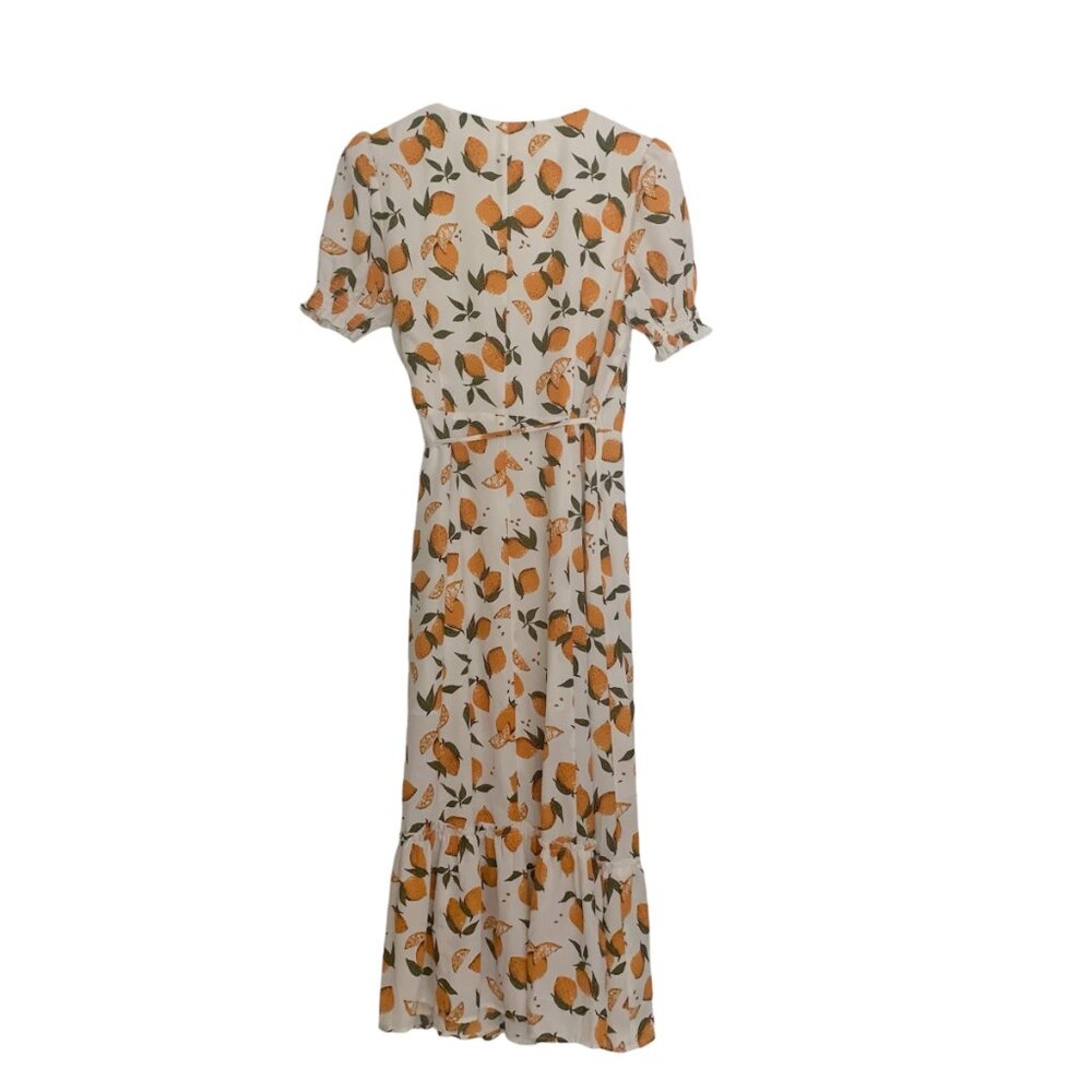 Citrus print wrap  maxi summer orange cream dress - Picture 4 of 14